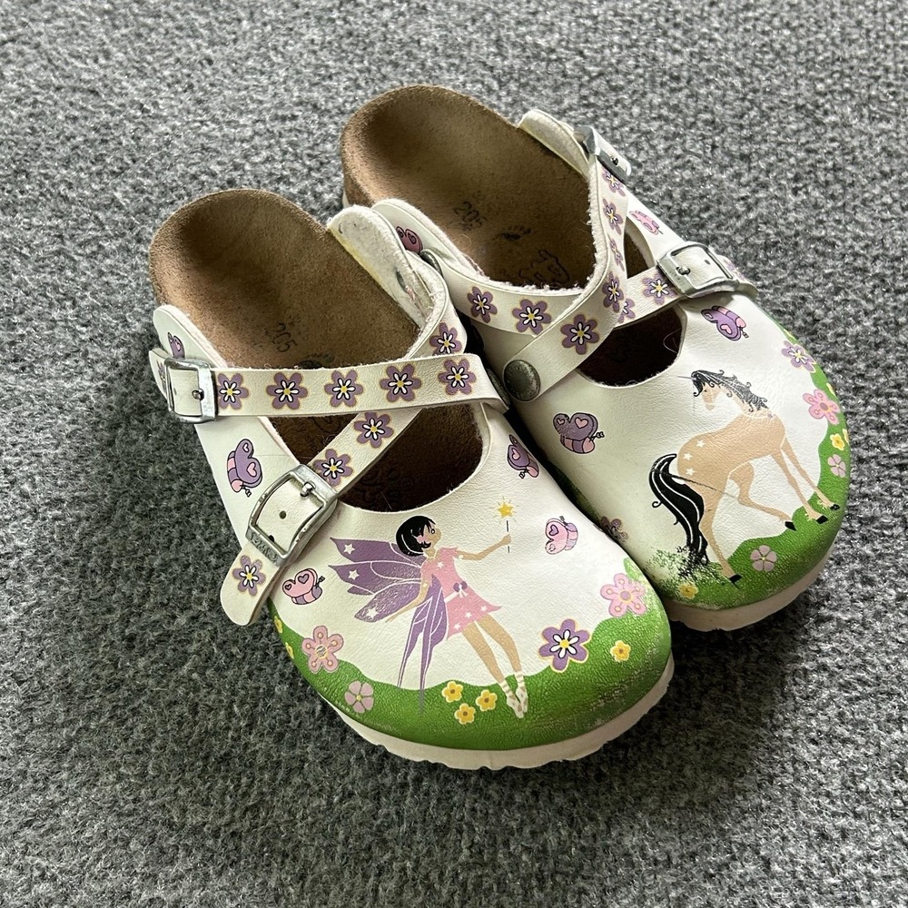 Birki's Shoes Girls Size 13 White Fairy Horse Clog Sandals Buckle Germany